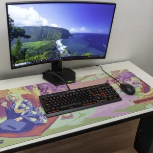 Image of Desktop setup with the large desk mat